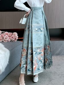 Váy Nửa Người Phong Cách Trung Hoa Mới Cho Nữ Mùa Xuân Thu 2025 Váy Hanfu Cải Tiến Hàng Ngày Cỡ Nhỏ Bộ Váy Hai Mảnh Bằng Polyester 100%