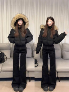 QIANCHANGNAAI | High Waist Fleece Lined Black Flared Trousers Not Snug Around The Legs Comfortable Fit