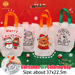 1/5PCS Christmas Gift Bag Cartoon Xmas Non-woven Fabric Handbag Childrens Hand-made DIY Coloring Painting Bag