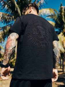 Loose Heavy Flower Pressed Short Sleeve T-Shirt Hip Hop Mens plus Size Summer New Style Half Sleeve Body Shirt Trendy round Neck