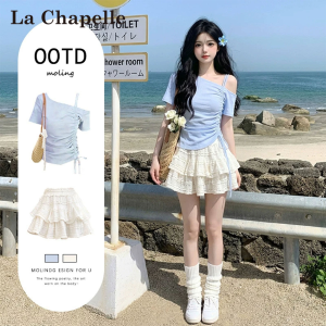 La Chapelle | Off-Shoulder Rope-Waist Top and Short Skirt Sweet Set