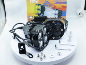 Motorcycle white and yellow dual color burst spotlight four eye modified headlight
