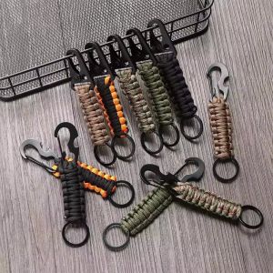 Outdoor Keychain Ring Carabiner Military Paracord Cord Rope Camping Survival Kit Emergency Knot Bottle Opener Tools