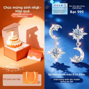 East Beauty | Bông Tai Hình Sao và Mặt Trăng Đá Mozan Bạc Sạch
