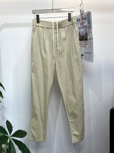 Cotton Linen Cool Sensation Moisture Wicking Breathable Mens Loose Fit Elastic Waist Straight Leg Casual Pants Summer Fashion Urban Style Pure Color