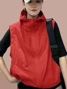 ฤดูร้อน รูปแบบใหม่ แขนกุด มีฮู้ด เสื้อกั๊ก ทันสมัย น้ำหนักเบา ลำลอง หลวม เสื้อแจ๊กเก็ตป้องกันแสงแดด อินเทรนด์ เสื้อสําหรับผู้หญิง