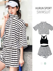 Womens Two-Piece Swimsuit Three-Piece Set Beach Vacation Slimming Belly Cover Sporty Style Thermal Swimming Costume