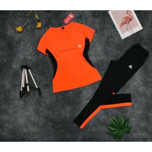 Bộ đồ tập gym yoga aerobic thể thao nữ áo thun phủ bụng ngắn tay và quần dài chất liệu thun poly BINSPORTS BD269