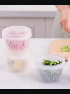 Toples Bulat Transparan 2 Lapis Penyimpanan Bawang Jahe Cabe Serbaguna 11x8.7x8cm