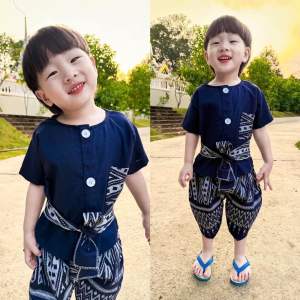 ชุดไทยเด็ก ผู้ชาย 1-7ขวบ ชุดโจมกระเบนเด็ก ใส่ทำบุญ ลายลิซ่า