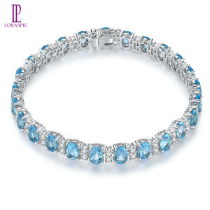 Lohaspie Jewelry Pure 13 Carats 925 Sterling Silver Amethyst Bracelet Natural Swiss Blue Topaz Bracelet 925 Sterling Silver Bracelet With Gem Women Fashion Bracelet Jewelry