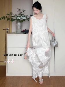 DANTING | French Elegance Style Sleeveless Little Dress Summer New Model Lace Mini