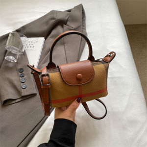 Fashionable Mini Square Canvas Shoulder Bag Womens Crossbody Retro Plaid Dumpling Bag Soft PU Leather Strap Daily Use