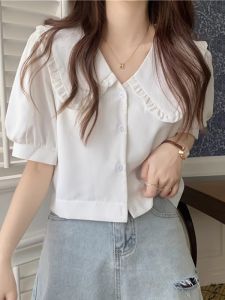 French Sweetened Youthful Doll Collar Bubble Sleeve Shirt Womens Summer New Style 2025 Unique Super Beautiful Top Short Length