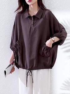 Moxueer | Áo Thun Tay Bảy Phong Cách Rộng Rãi Màu Khaki cho Người Mập