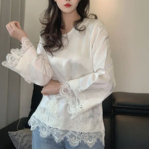 New Chinese Style round Neck Embroidered Patchwork Hidden Pattern Early Autumn Versatile Simple Base Shirt Ladies T-shirt
