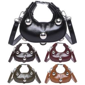 2025 NEW- Shoulder Bag for Women Studded Hobo Bag PU Leather Adjustable Strap with Zipper Clutch Purse for Work Travel
