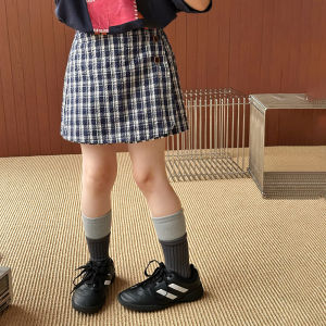Amobaby Girls Plaid Mini Skirt Spring Summer Breathable Versatile Thin Cotton Blend Korean Style Childrens Fashionable Skirt