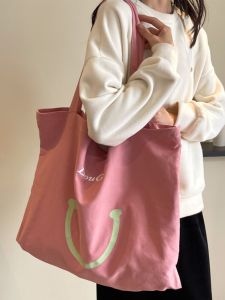 Large Capacity Canvas Tote Bag Women Casual Shopping Bag Single Shoulder Bag Fresh Style Double Strap Soft Handbag for Youth
