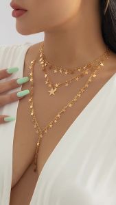 3 Cái/bộ Gợi Cảm Goth Ngôi Sao Tua Rua Mặt Dây Dài Vòng Cổ Choker Nữ Màu Vàng Xương Đòn Dây Chuyền Y2K Tiệc Cô Dâu Phụ Kiện Thời Trang