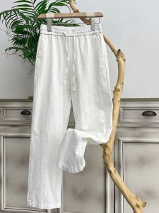 APJ | High-End Linen Pants Mens Summer Thin Cotton-Linen Casual Loose Straight Leg Long Trousers Breathable Comfortable Lightweight