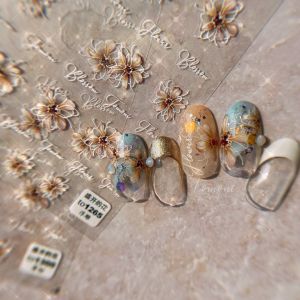 Mukaxi Early Spring Nail Stickers Paper Net Red Flowers Exquisite Three-Dimensional Relief Artificial Elegant Flower Letter Nail Sticker