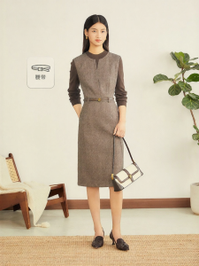 YINER | French Contrast Wool Blend Knit Faux Two-piece Dress