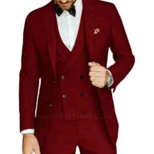 Gray Slim Fit 3 Piece Mens Tuxedo Suits with Notched Lapel for Groom Wedding Business Man Clothing Jacket Pant Vest Set