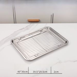 Non-Magnetic Stainless Steel Oil Drain Tray Filter Net Rectangular Oil Spill Tray Fried Food Rack Tray with Oil Drain Filter