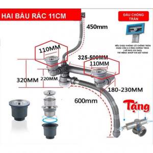 Bộ Xiphong Chậu Rửa Chén Bát Giành Cho Chậu Inox 2 hố Thoát Nước Nhanh Ngăn Mùi chống tắc nghẽn.