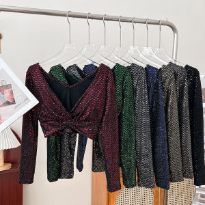 Áo Thun Nữ Cổ Chữ V Tay Dài Ngắn Công Phu Thời Trang Gợi Cảm Thiết Kế Cho Mùa Thu Đông Đi Làm