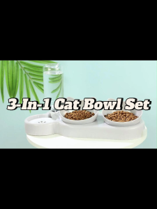 3-In-1 Pet Bowl Set with Water Dispenser / Tilt Design Detachable & Washable Pet Feeder Rainbow Culture