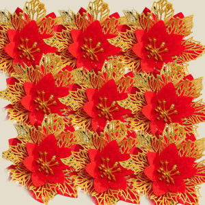 【Residence】5Pcs Glitter Artifical Christmas Tree Flowers Mreey Christmas Ornaments Home Decoration Happy New Year