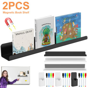 2Pcs Acrylic Magnetic Book Shelf Floating Wall Mounted Storage Rack Home Storage Picture Ledges Kids Room Classroom Refrigerator