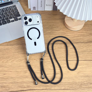 szhaiyu | Magnetic Clear Phone Case for Magsafe IPhone Air 18 17 16 Plus 15 14 13 12 Pro Max Lanyard Strap Transparent Protective Cover