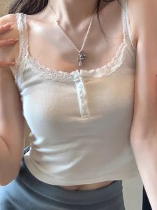 Áo Ba Lỗ Ren Trắng Pure Desire Dành Cho Nữ Mùa Hè Ngọt Ngào Và Cay Nồng Áo Lót Ngực Áo Khoác Ngoài Áo Ba Lỗ Bó Sát