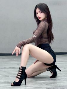 Black Jazz Dance High Heels Strapped Fish Mouth Sandals Dance Shoes Low Help Short Boots Fashionable Glued Rubber Sole Shoes