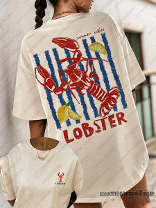 Hot Toys | Lemon&Lobster Print T-shirts For Women Summer Vacation Beach Cotton Tshirts Loose Oversized Street Tees Y2K Couple Beach Tops