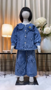 Set jeans kupu-kupu viral anak perempuan usia 3 - 10 tahun | setcel denim full kancing celana kulot trend kekinian