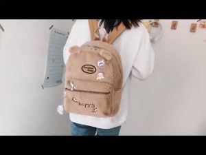 Tas Ransel Wanita Bulu Beruang Happy Bear Tas Perempuan Korean Lucu