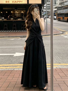 SUSIEYUAN | French Audrey Style Black Summer Long Dress