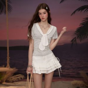Unifree | Layered Striped Lace-Up T-Shirt