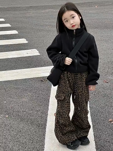 กางเกงคาร์โก้เด็กผู้หญิง กางเกงสแล็ค เวอร์ชั่นเกาหลี ลวดลายลายเสือดาว สไตล์เท่ๆ สำหรับเด็กผู้หญิง【จัดส่งจากประเทศไทย】