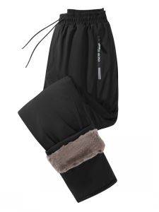 กางเกงกีฬาเอวสูงสำหรับผู้ชาย ผ้าฝ้ายหนา บุขนแกะ ทรงหลวม กางเกงขายาวฤดูหนาว กางเกงขายาวสำหรับผู้ชาย แฟชั่นฤดูหนาว ลำลอง