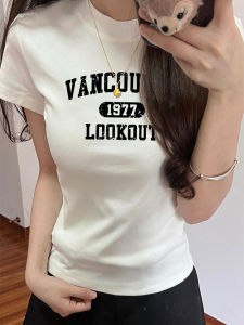 Áo Thun Tay Ngắn Cổ Tròn Thường Ngày Mùa Hè Cho Nữ Pure Color American Retro Shoulder Letter Print Base Layer Innerwear