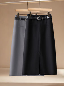 OL Style High Waist A-Line Skirt Suit Asymmetrical Slit Midi Skirt Womens Spring Autumn Career Elegant Fashionable Skirt