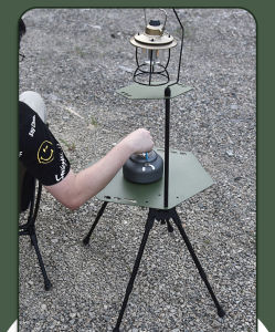 Outdoor camping hexagonal folding tactical table aluminum alloy lightweight adjustable portable picnic table with lamp holder