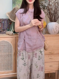 QINGNAER | New Chinese Simple Literati Style Loose-fitting Plus Size Shirt Short Sleeve