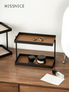 Missnice Double Layer Desktop Cosmetic Storage Rack Bathroom Organizer Jewelry Display Stand Metal Material No Installation Required