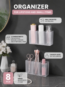 4/8Pcs Transparent Lipstick Organizer Mirror Cabinet Storage Box Wall Mounted No Punching Cosmetics Makeup Holder Rack
